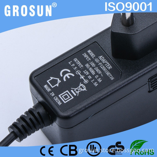 ISO9001 Manufacturer 12V 1.5A DC adapter CE approved for Network Equipment